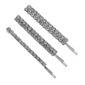 Ensemble de trois barrettes à cheveux en métal argenté avec strass brillants et design épuré