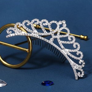 Silver bridal tiara hair comb with sparkling rhinestones for wedding and stage performance