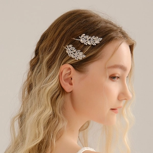 Pince à Cheveux Élégante en Alliage d'Argent en Forme de Feuille pour Femme Barrette Strass Fleur Plume Accessoire Cheveux