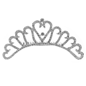 Silver bridal heart tiara hair comb featuring sparkling rhinestones for wedding hair styling