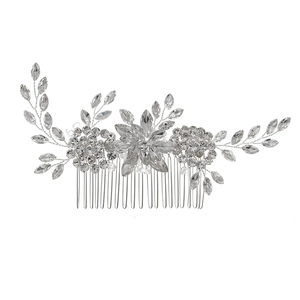 Elegant silver bridal hair comb with marquise rhinestones and floral vine design