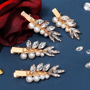 Élégant Ensemble De Pinces À Cheveux En Alliage Doré Pour Femmes Avec Künstliche Perles D'Imitation Et Strass Transparents Motif Feuille