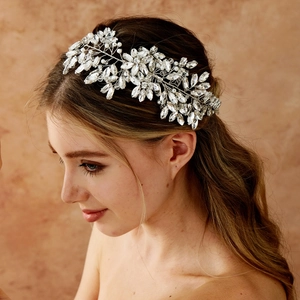 Elegant Silver Flower Leaf Bridal Hair Comb Rhinestone Artificial Crystal Imitation Artificial Pearl Wedding Handmade Hair Jewelry