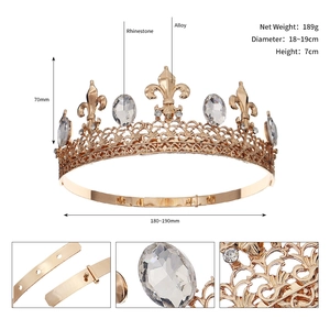 Detailed macro shots of vintage baroque alloy king crown with sparkling rhinestones