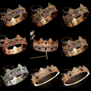 Baroque Vintage King Crown For Party Prom Gold Silver Alloy Rhinestone Royal Hollow Hair Accessories Wedding Queen Jewelry