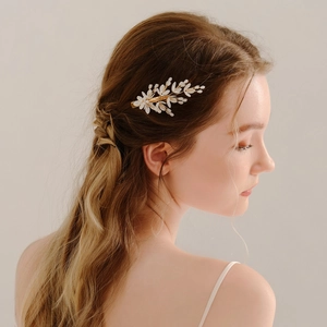 Elegant Handmade Floral Hair Clip For Women Gold Color Flower Crystal Hair Pin Forest Style Bridal Wedding Hair Accessories