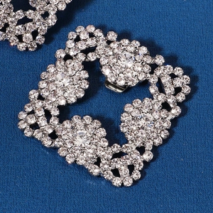 Elegant square rhinestone shoe clips with sunflower crystal design for bridal wedding heels