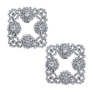 Elegant pair of square sunflower rhinestone shoe clips with sparkling crystal stones