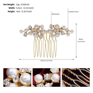 Detailed macro view of bridal hair comb with elegant imitation pearls and rhinestones