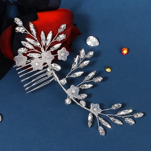 Vintage Silver Crystal Bridal Hair Comb Handmade White Flower Headpiece For Wedding Evening Party Women Jewelry
