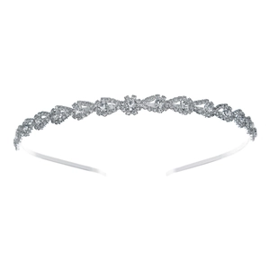 Elegant silver headband with vintage teardrop rhinestones and hollow petal design