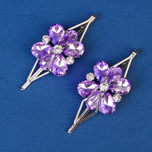 Koreanischer Stil Elegante Blume Haarklammer Violette Strasssteine Eingelegte Silberne Legierung Haarnadel Damen Hochzeit Schmuck