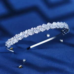 French vintage silver tiara with teardrop cubic zirconia for weddings and parties