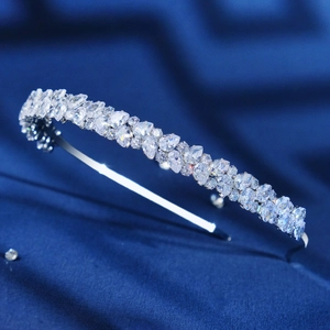 Elegant french zircon headband with marquise and round crystals on a luxury silver frame