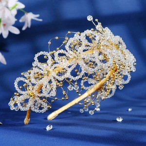Luxurious handmade crystal beaded floral headband with gold wire for bridal hair accessories