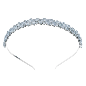 Elegant silver headband featuring light blue marquise crystals and round zircons