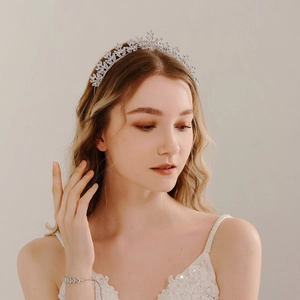 Luxury Silver Zirconia Leaf Bridal Headband Elegant Rhinestone Wedding Hairband For Women Photography Party Headwear