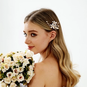 Pince à Cheveux de Mariée Fleurie Fait Main Élégante en Alliage d'Or avec Strass et Imitation Künstliche Perle pour Mariage et Banquet Femme