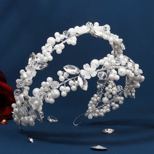 Korean Romantic Bridal Flower Artificial Pearl Headband Alloy Rhinestone Resin Flower Hairband For Wedding Party Women Jewelry