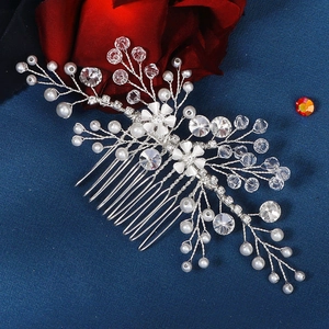 Bridal Hair Comb Handmade Silver Alloy Wire Faux Artificial Pearl Crystal Flower Headpiece Elegant Wedding Accessories For Women