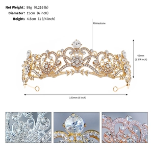 Dimensions détaillées de la couronne baroque dorée montrant 15cm diamètre et 4,5cm hauteur