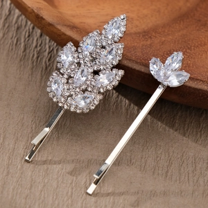 Barrette Cheveux Feuille Argent Luxe Zircon Strass Élégante Épingle Cheveux Alliage Coréen Femmes Mariage Fête Accessoires Cheveux