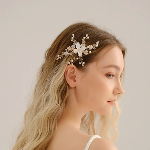 Pince à Cheveux Fleur Fait Main Imitation Künstliche Perle Cristal Fil de Métal Doré Style Forêt Mariée Mariage Pince Latérale Bijoux de Tête Élégants