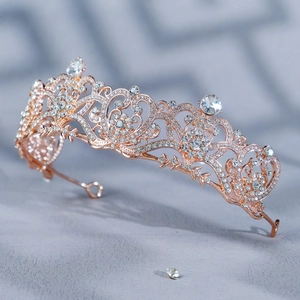Couronne de mariée baroque en alliage d'or rose avec strass brillants pour bijoux de tête