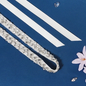Elegant bridal sash with marquise rhinestones and white pearls on a satin ribbon