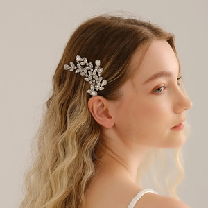 Silver Rhinestone Leaf Hair Clip Elegant Bridal Wedding Hairpins Branch Side Clip For Women Daily Hair Accessories
