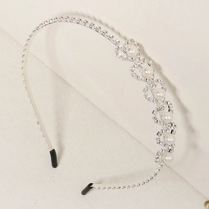 Elegant Heart Artificial Pearl Rhinestone Headband Silver Alloy Imitation Artificial Pearl Clear Rhinestone Hollow Design Bridal Hair Accessory
