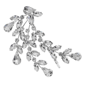 Elegant marquise rhinestone hair clip for bridal wedding hairstyles with silver alloy setting