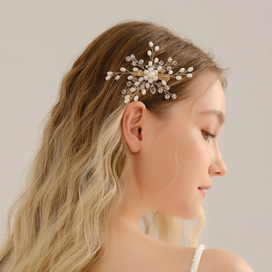 Handgefertigt Braut Künstliche Perle Kristall Blume Haarklammer Gold Legierung Strass Kopfschmuck Für Hochzeit Party Damen Vintage Elegant Haarnadel