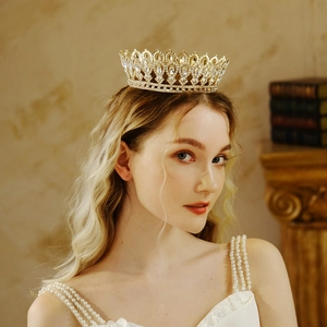 Luxury Gold Baroque Tiara Crown For Women Alloy Rhinestone Bridal Hair Accessories Wedding Party Pageant Princess Headpiece