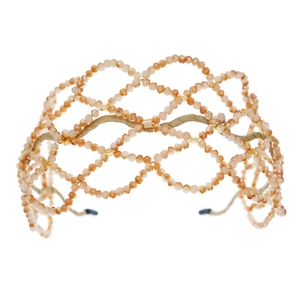 Handmade woven champagne crystal headband with mesh bead design for women's elegant hair styling