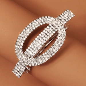 Elegant silver rectangle spring hair clip with shimmering rhinestones for bridal weddings