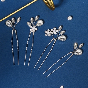 Set aus 4 silbernen Braut-Haarnadeln mit Strass und Perlen für elegante Hochzeitsfrisuren