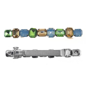 Luxury bridal hair clip with multi-color square gemstones and silver metal spring clip back
