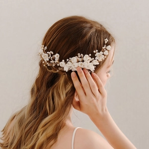 Bridal Flower Hair Comb Pins Elegant Ceramic-look Flower Hair Accessories With Rhinestone Artificial Pearl For Wedding Party Women