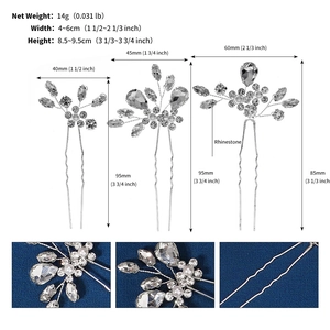 Detail view of bridal hair pin set with handmade rhinestones and artificial pearls