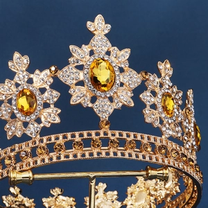 Vintage gold alloy tiara with blue gemstones and diamonds for formal royal weddings