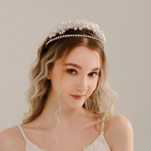 Elegant Korean Wedding Bridal Hair Accessories Double Layer Imitation Artificial Pearl Rhinestone Alloy Headband Luxurious Headpiece