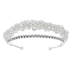 Elegant double-layered headband with white pearls and sparkling rhinestones for bridal hair