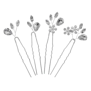 Set d'épingles à cheveux de mariée argentées avec strass et perles blanches motif feuille