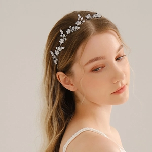 Vintage Silver Bridal Hair Vine Handmade Alloy Zirconia Flower Headband Wedding Banquet Hair Accessories For Women