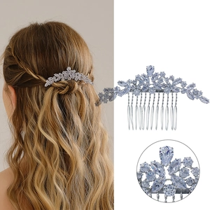 Elegant Silver Bridal Hair Comb Luxurious Alloy Zirconia Leaf Flower Wedding Hair Insert Sparkling Party Banquet Headpiece Jewelry