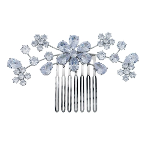 Peigne à cheveux fleur de soleil argenté avec zircons brillants pour coiffure de mariée