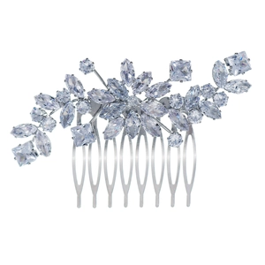 Peigne à cheveux de mariée luxueux avec cristaux étincelants et design floral argenté