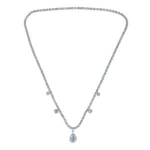 Bandeau mariée bohème argenté avec chaîne strass et pendentif goutte de cristal étincelant