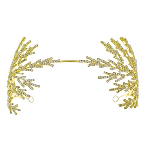 Elegant gold coral-style bridal crown with crystal rhinestones for weddings
